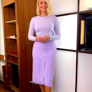 LILAC TWEED PENCIL SKIRT WITH DIAMANTE BUTTONS